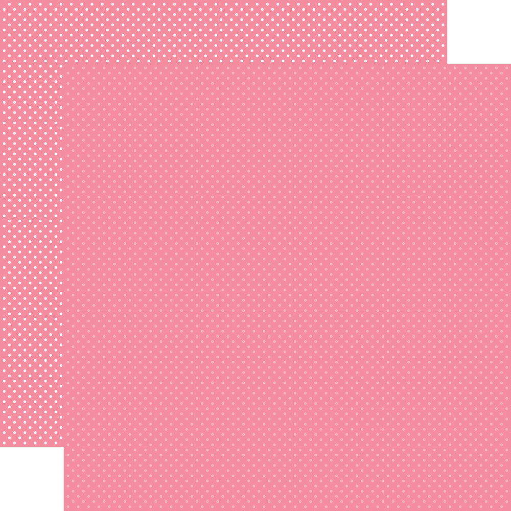 Double-sided 12x12 cardstock sheets of - bubblegum pink with little white polka-dots, bubblegum pink with little pink polka-dots reverse. 80 lb. Felt texture. -Carta Bella