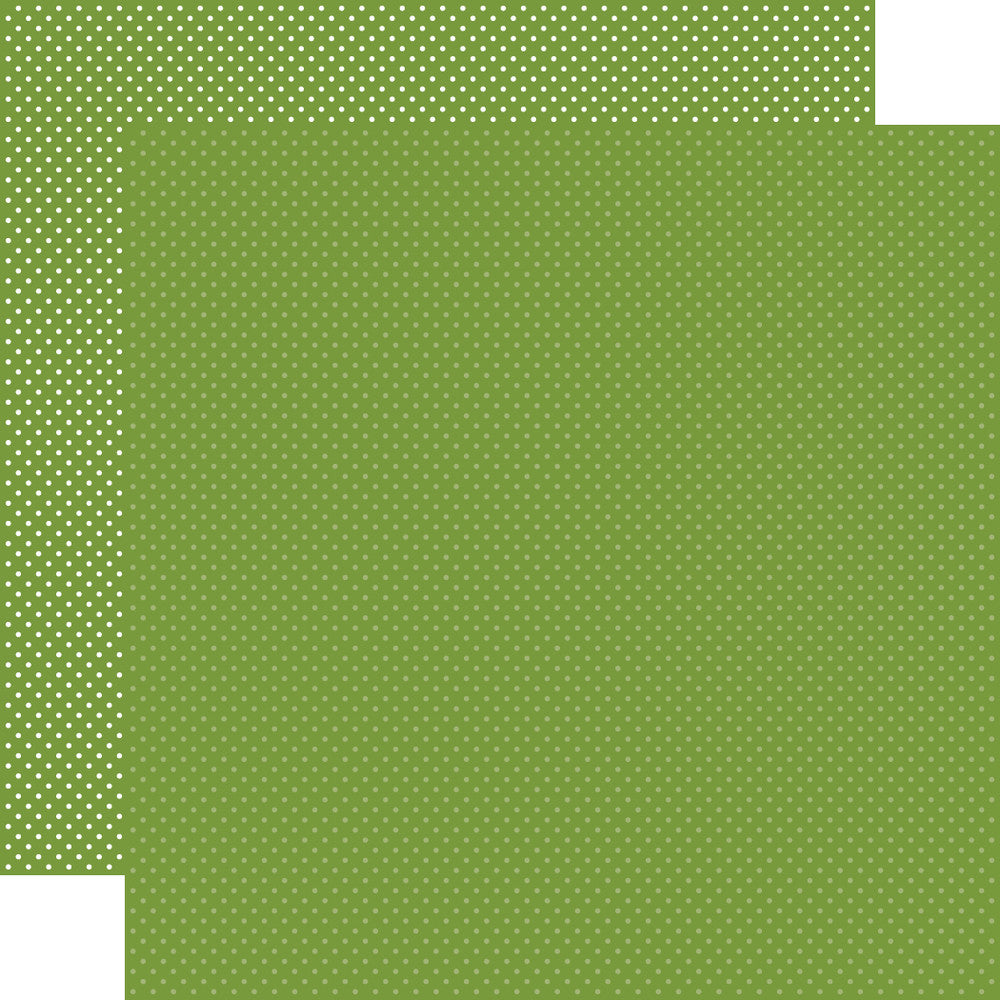 Double-sided 12x12 cardstock sheets of - leaf green with little white polka-dots, leaf green with little light green polka-dots reverse. 80 lb. Felt texture. -Carta Bella