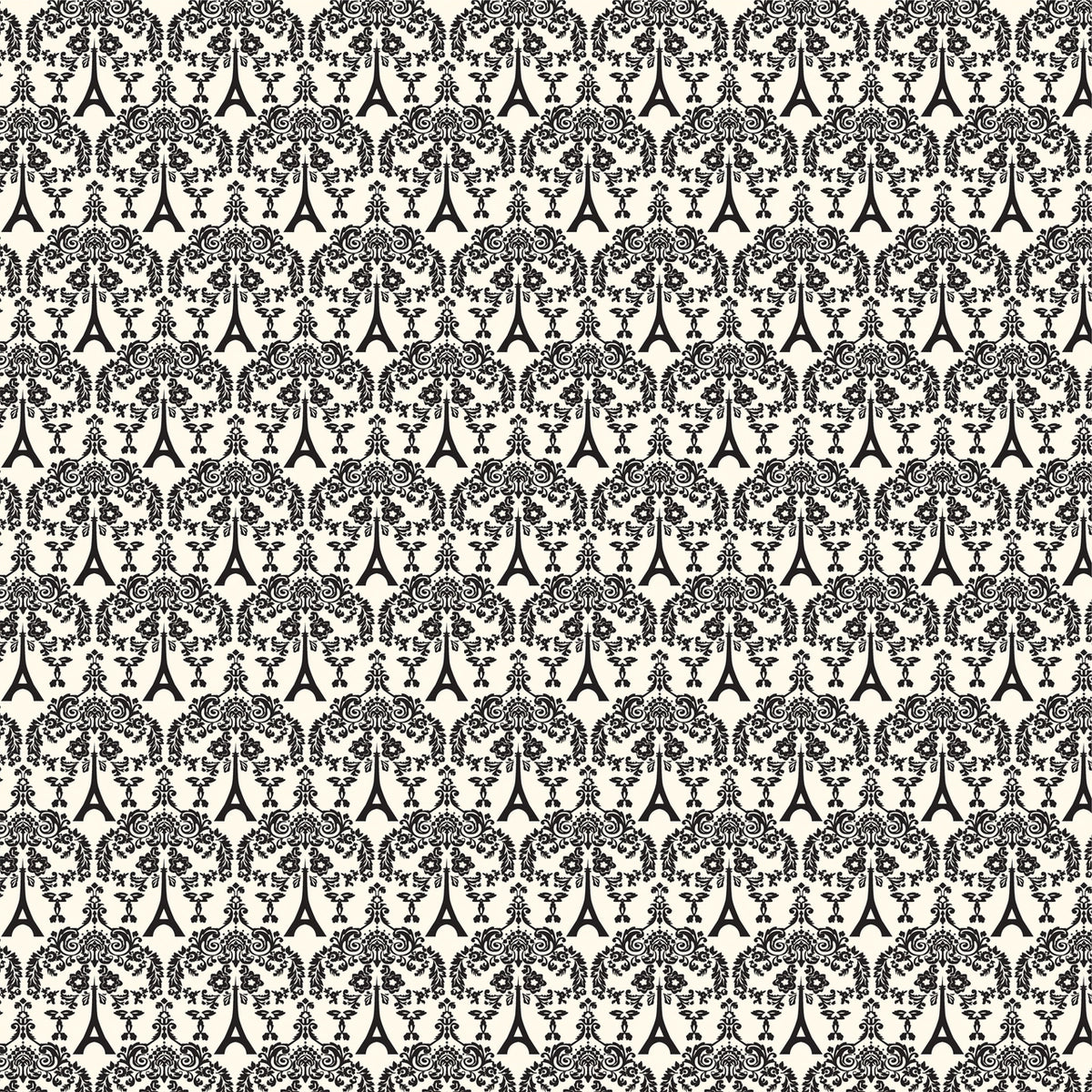 Double-sided 12x12 cardstock with black and white damask pattern. 