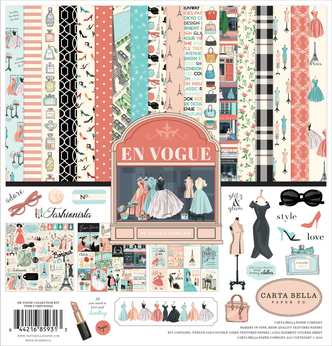 En Vogue 12x12 collection kit with focus on fashion - Carta Bella Paper 