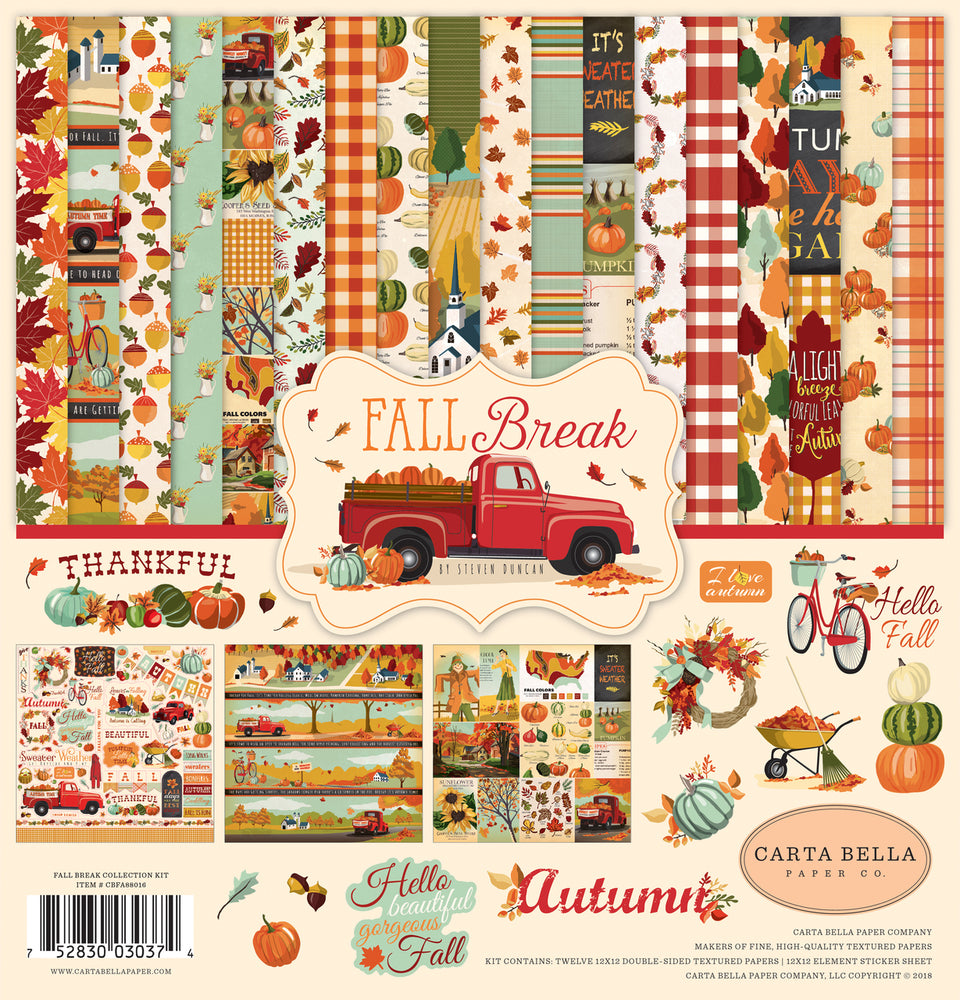Collection Kit for paper crafts includes 12 double-sided papers with beautiful fall themes. Matching sticker elements sheet included. 80 lb felt cover cardstock
