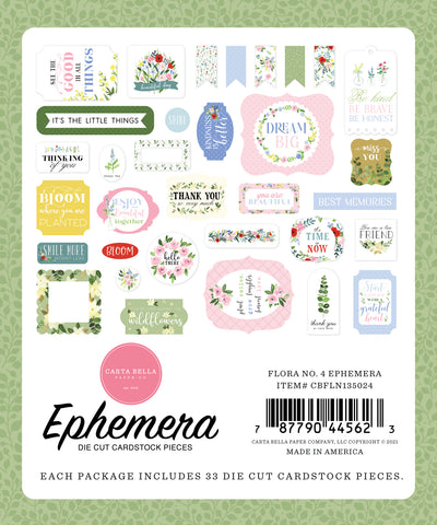 Flora No. 4 Ephemera Die Cut Cardstock Pack.  Pack includes 33 different die-cut shapes ready to embellish any project.