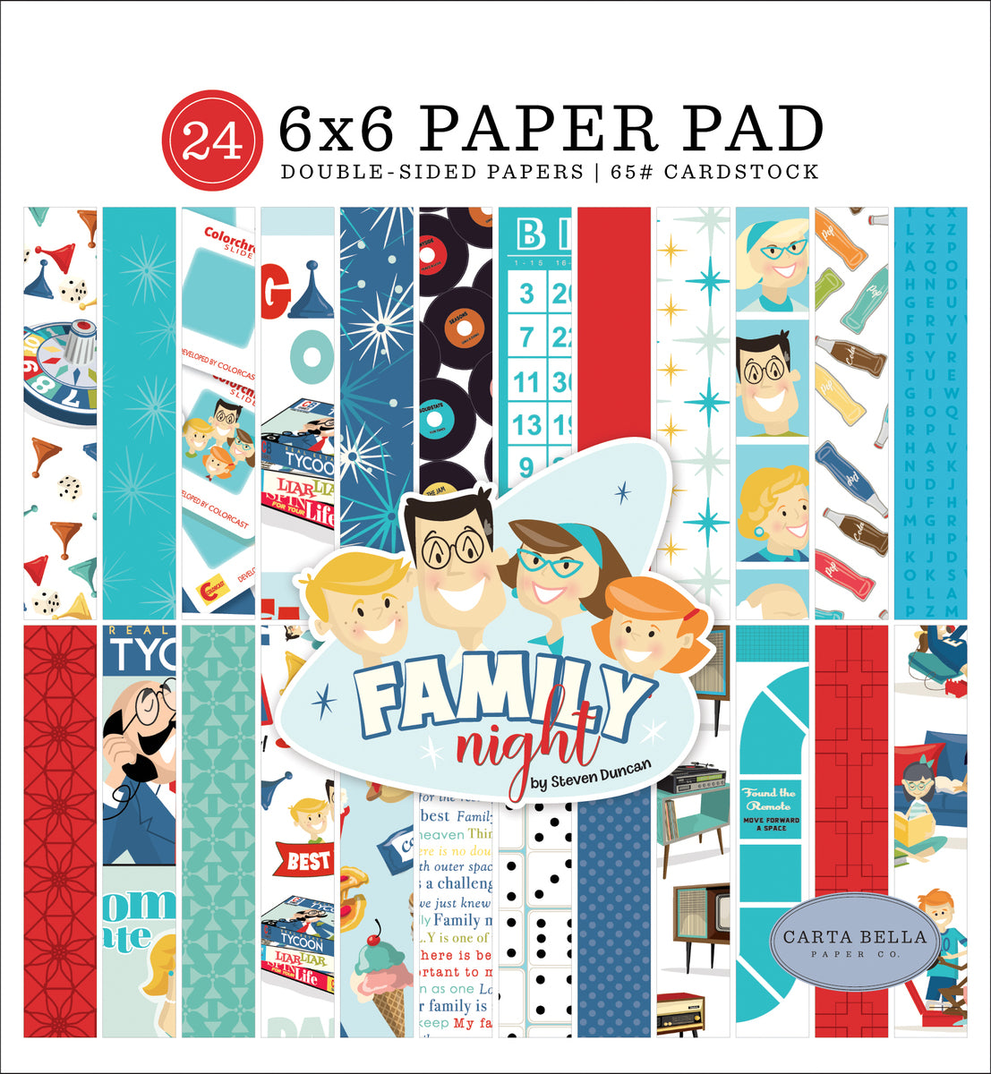 Family Night - 6x6 paper pad with 24 double-sided sheets - Carta Bella Paper