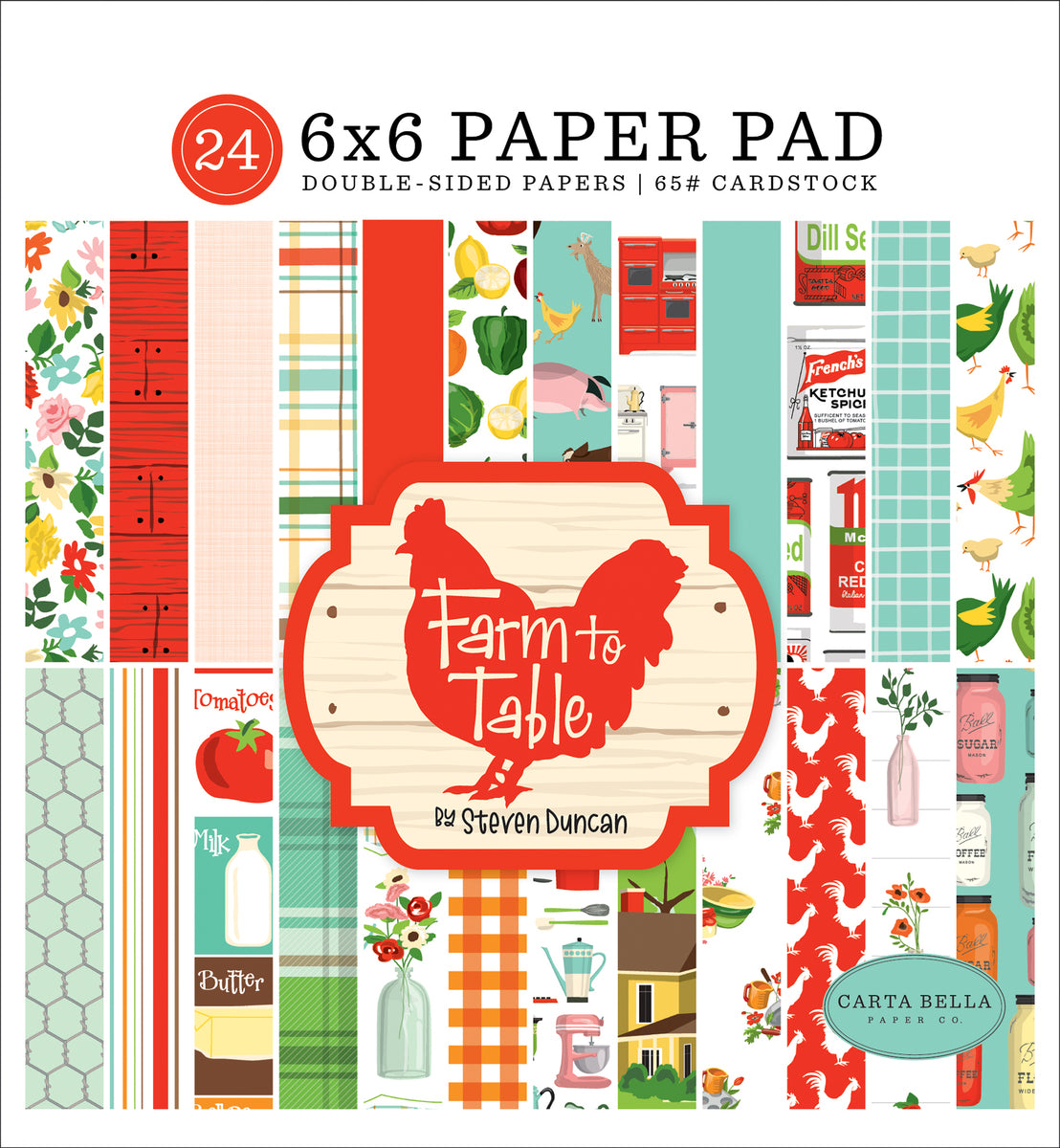 FARM TO TABLE - 6x6 paper pad with patterned, double-sided papers - Carta Bella Paper