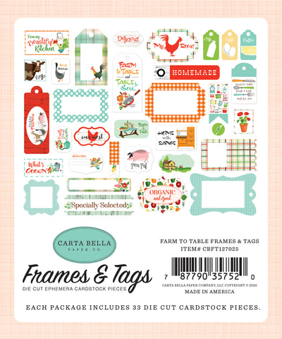 Farm to Table Ephemera Die Cut Cardstock Pack.  Pack includes 33 different die-cut shapes ready to embellish any project.