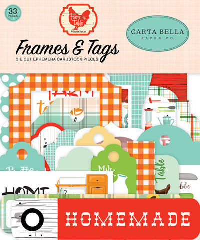 Farm to Table Frames & Tags Die Cut Cardstock Pack. Pack includes 33 different die-cut shapes ready to embellish any project. Package size is 4.5" x 5.25"