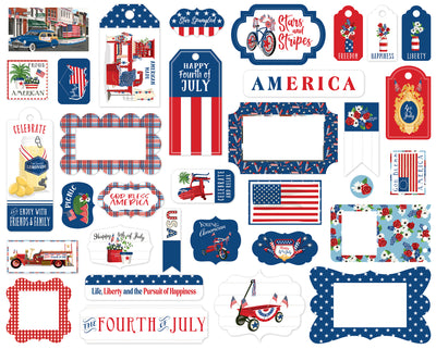 God Bless America Frames & Tags Die Cut Cardstock Pack.  Pack includes 33 different die-cut shapes ready to embellish any project.