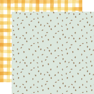 (Side A - cute little bumblebees on a mint background, Side B - yellow gingham)