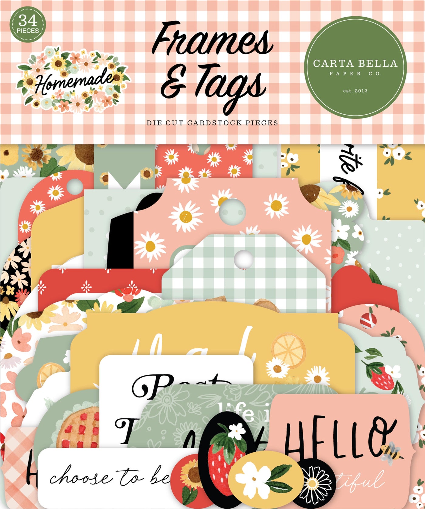 Homemade Frames & Tags Die Cut Cardstock Pack. Pack includes 34 different die-cut shapes ready to embellish any project. Package size is 4.5" x 5.25"