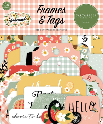 Homemade Frames & Tags Die Cut Cardstock Pack. Pack includes 34 different die-cut shapes ready to embellish any project. Package size is 4.5" x 5.25"