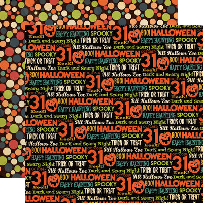 All Hallows Eve - 12x12 double-sided patterned cardstock with Halloween phrases and colorful dots from Carta Bella
