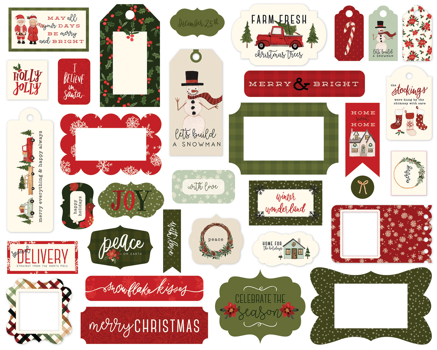 Hello Christmas Frames & Tags Die Cut Cardstock Pack.  Pack includes 33 different die-cut shapes ready to embellish any project.