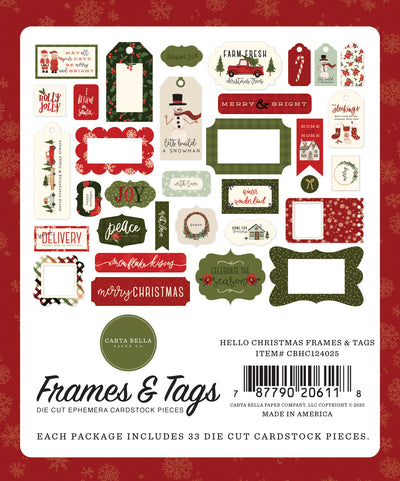 Hello Christmas Frames & Tags Die Cut Cardstock Pack.  Pack includes 33 different die-cut shapes ready to embellish any project.