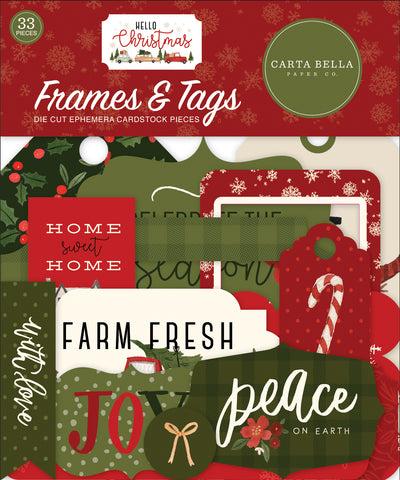 Hello Christmas Frames & Tags Die Cut Cardstock Pack.  Pack includes 33 different die-cut shapes ready to embellish any project.