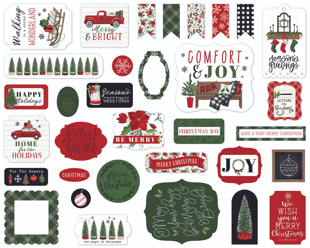 Home For Christmas Ephemera Die Cut Cardstock Pack includes 33 different die-cut shapes ready to embellish any project.