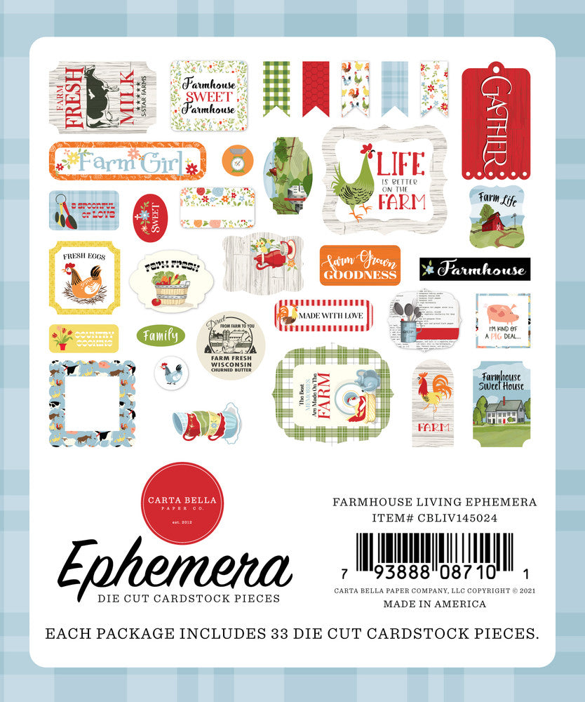Farmhouse Living Ephemera Die Cut Cardstock Pack includes 33 different die-cut shapes ready to embellish any project.