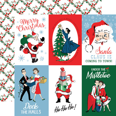 (Side A - Six 4x6 Christmas-themed journal cards, Side B - Santa lattice pattern on white background)