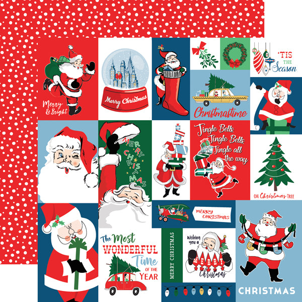 (Side A - different size squares with images of Santa, Side B - white polka-dots to look like snow on a red background)