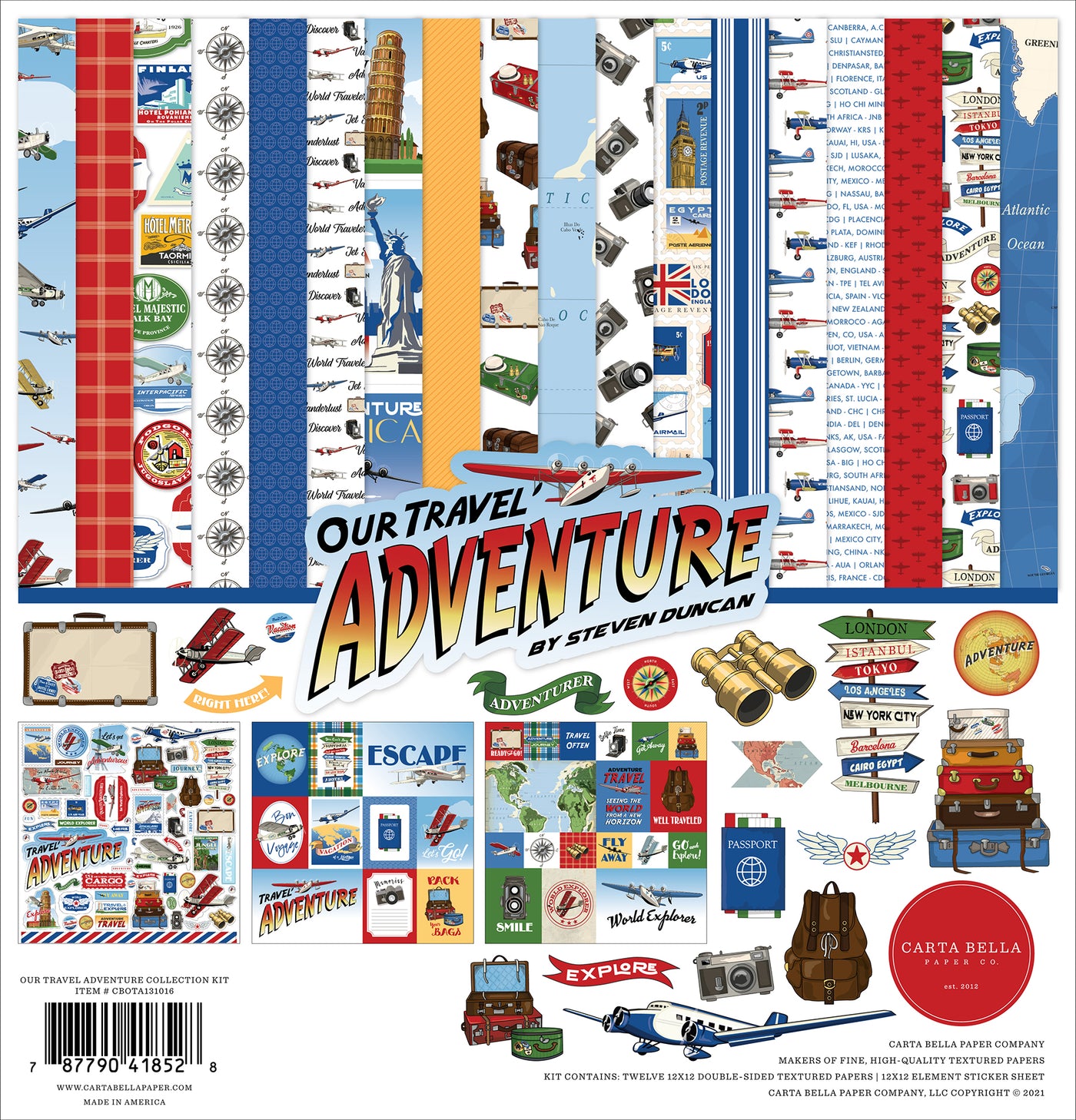 Twelve double-sided designer sheets help showcase memories of international travel and vacations abroad. Fun imagery to scrap travel adventures. 12x12 inch cardstock.