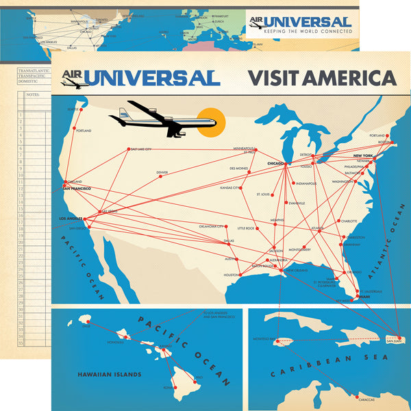 Multi-Colored (Side A - Flight maps of North America. Side B - flight log on an off-white background)
