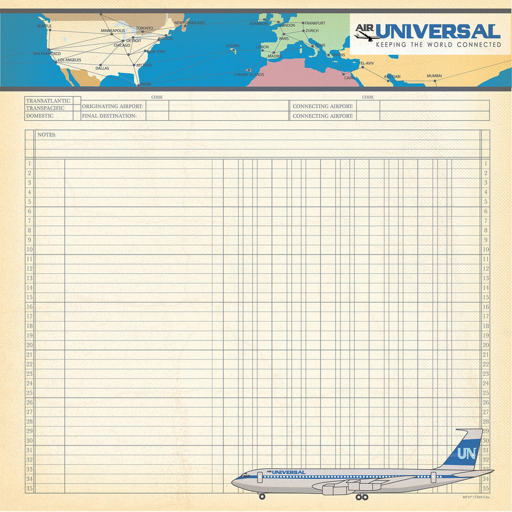 Multi-Colored (Side A - Flight maps of North America. Side B - flight log on an off-white background)