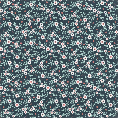 12x12 patterned cardstock with petite floral print on dark blue background - Carta Bella Paper
