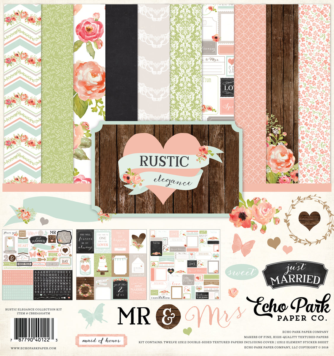 Rustic Elegance 12x12 collection kit with element sticker from Echo Park