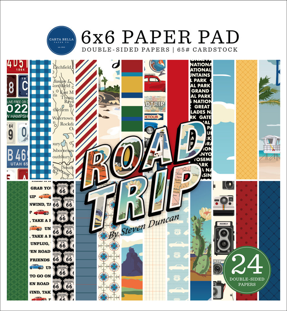 Versatile 6x6 pad with 24 double-sided sheets. Great for card making and pages. Tell the story of your trips away from home. From Carta Bella Paper Co.