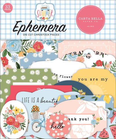 Summer Ephemera Die Cut Cardstock Pack.  Pack includes 33 different die-cut shapes ready to embellish any project.
