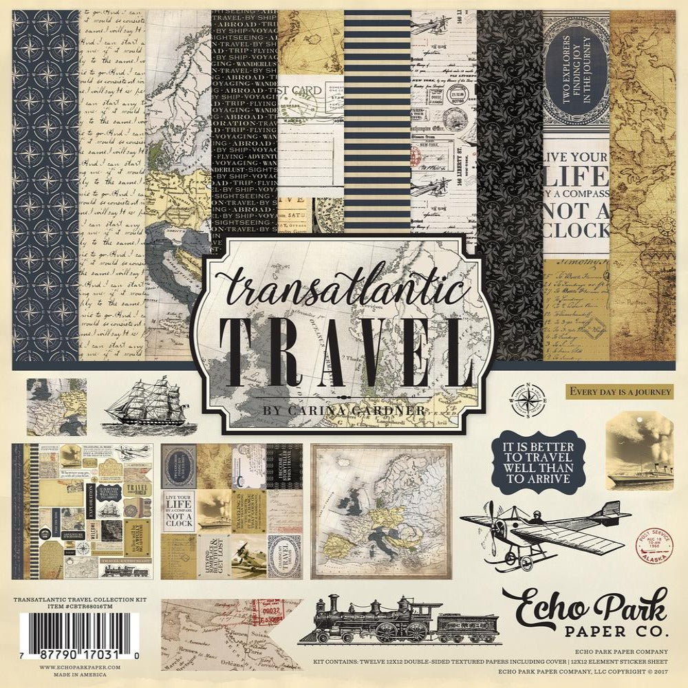 Nostalgic reflections on travel between Europe and the United States. This is an excellent kit to archive family history. Created in beautiful sepia tones.