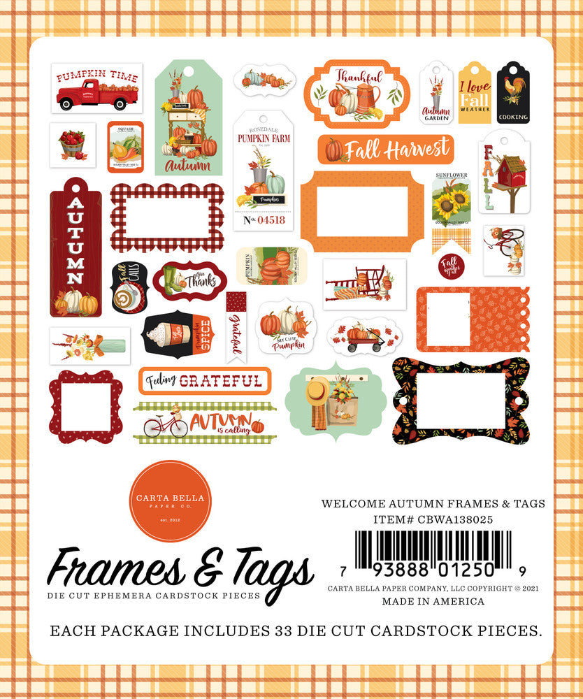 WELCOME AUTUMN Frames & Tags - Carta Bella – The 12x12 Cardstock Shop