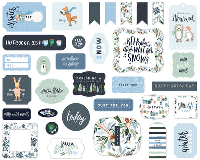 Winter Market Ephemera Die Cut Cardstock Pack.  Pack includes 33 different die-cut shapes ready to embellish any project.