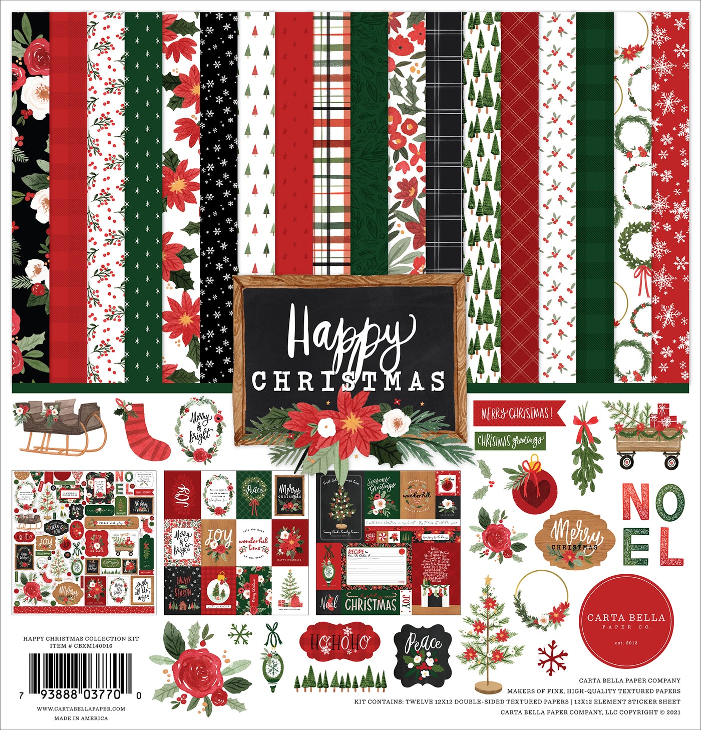 This 12" x 12" Collection Kit is part of the Happy Christmas Collection from Carta Bella Paper and Echo Park. 