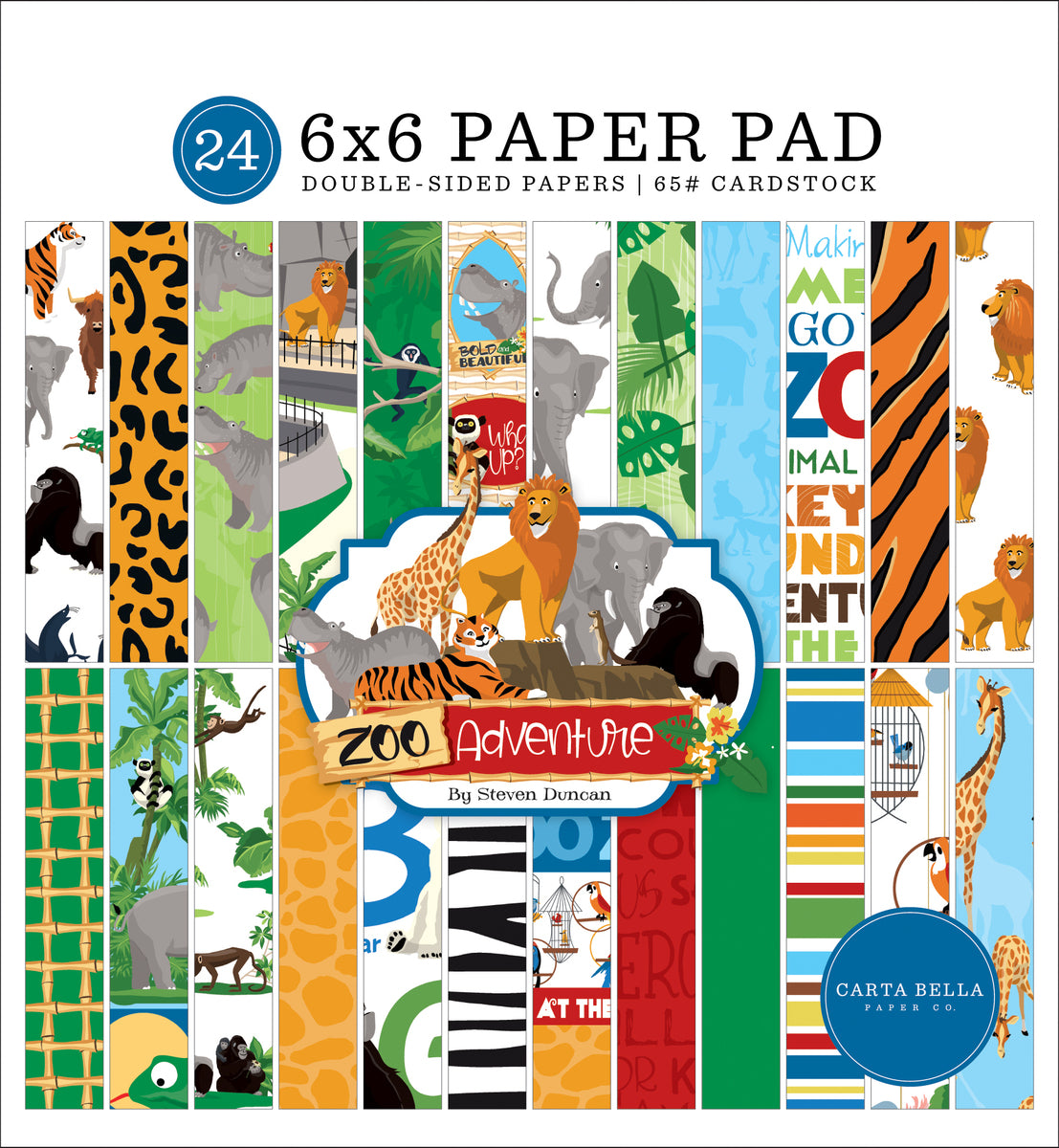 ZOO ADVENTURE - 6x6 pad with 24 patterned papers about the zoo - Carta Bella Paper