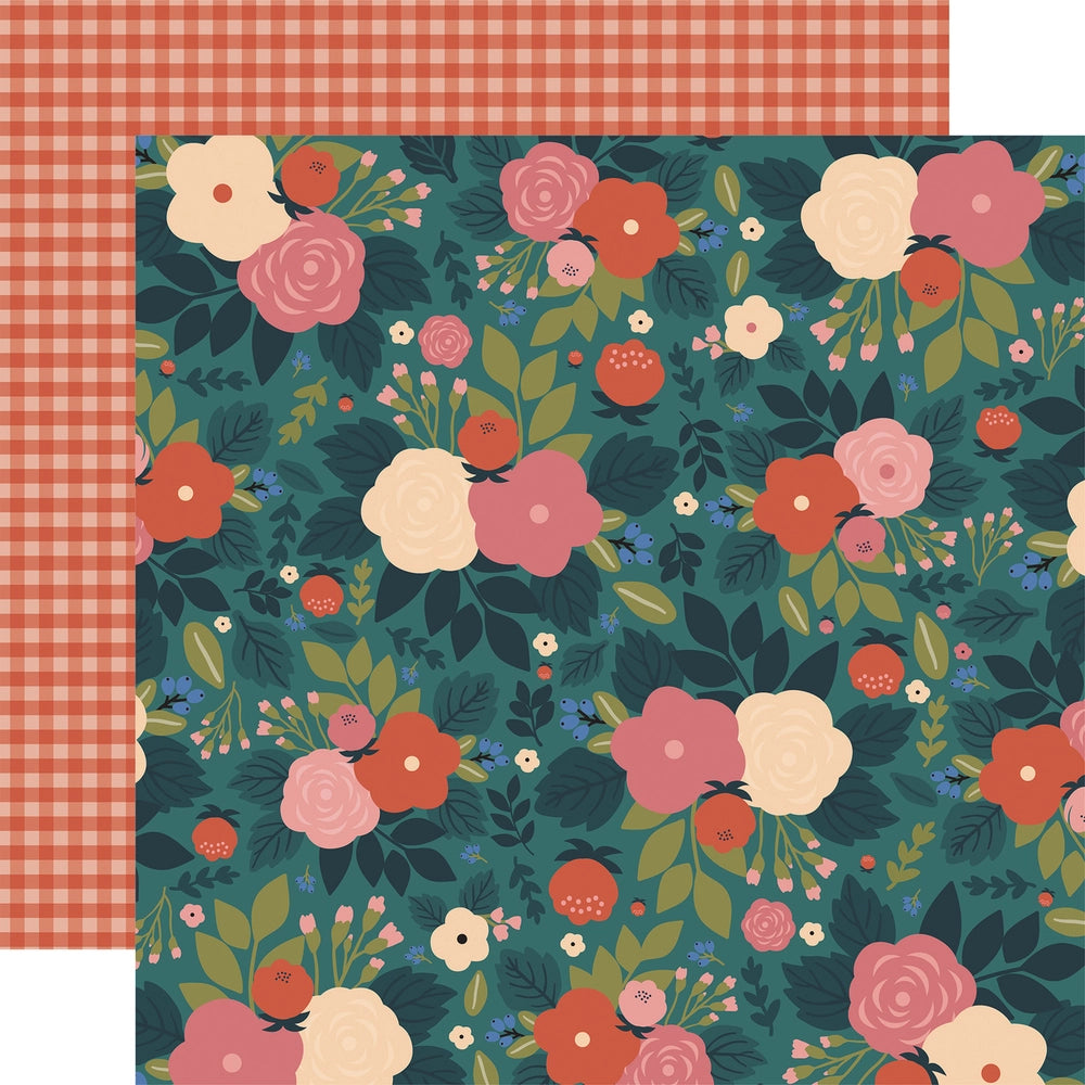 Multi-Colored (colorful floral spray in rosy pink, poppy red, and peach blue background with rosy pink and poppy red plaid reverse)