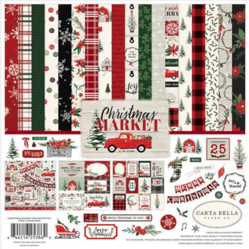 12 double-sided papers with Christmas theme in this Christmas Market Collection Kit by Echo Park Paper Co.
