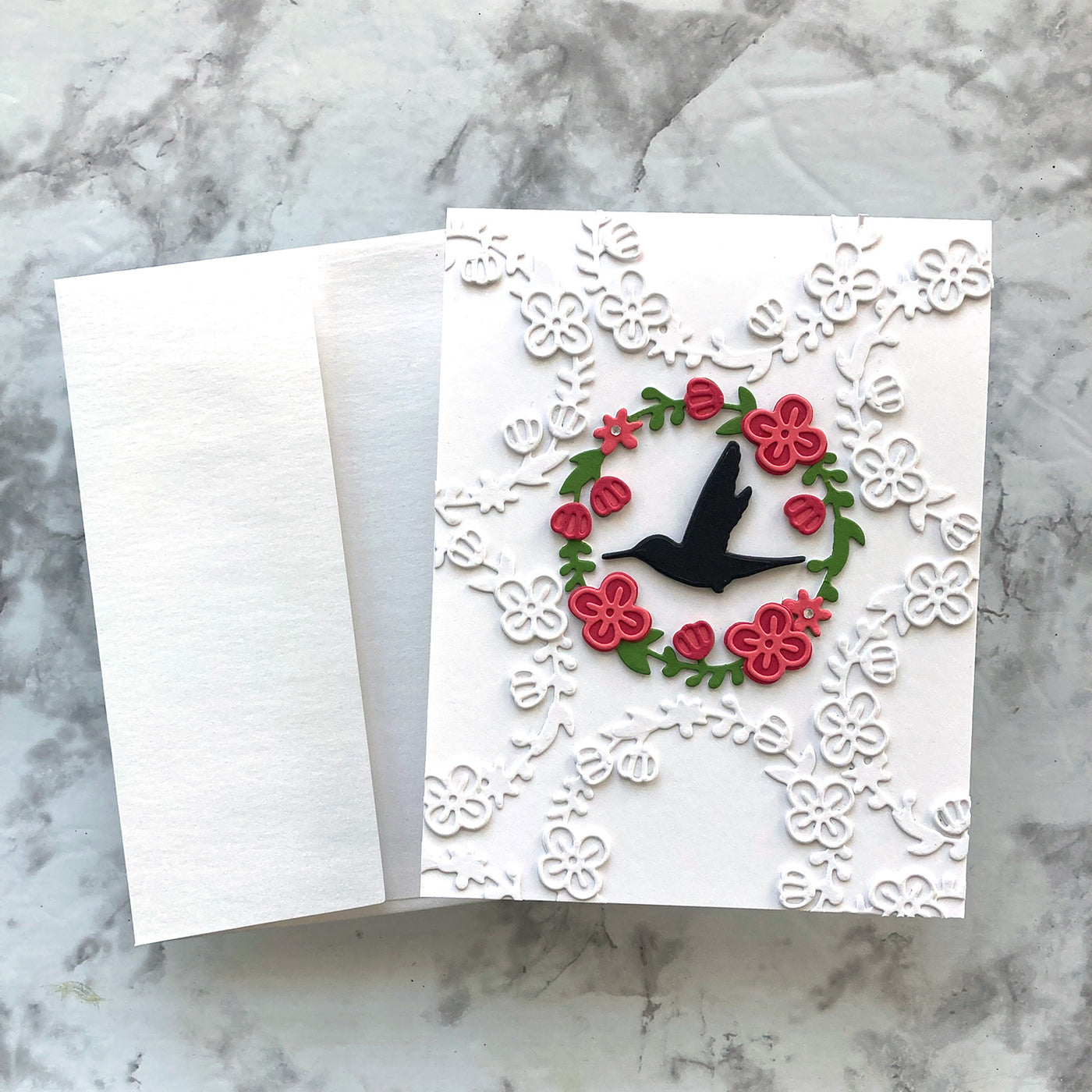 handmade wedding card and matching invitation envelope featuring Stardream  in Crystal