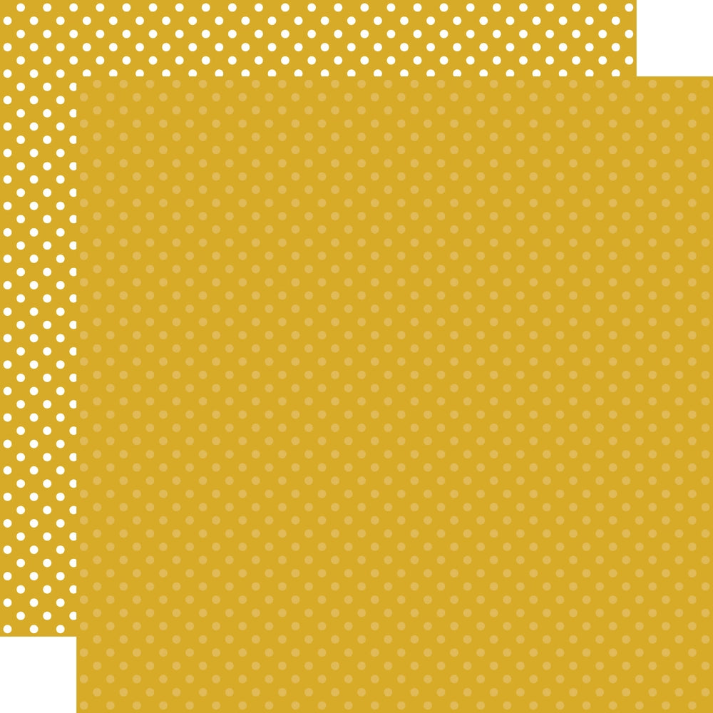 Double-sided 12x12 cardstock sheets - mustard yellow with little white polka-dots, mustard yellow with little yellow polka-dots reverse. 65 lb. smooth cardstock. -Echo Park