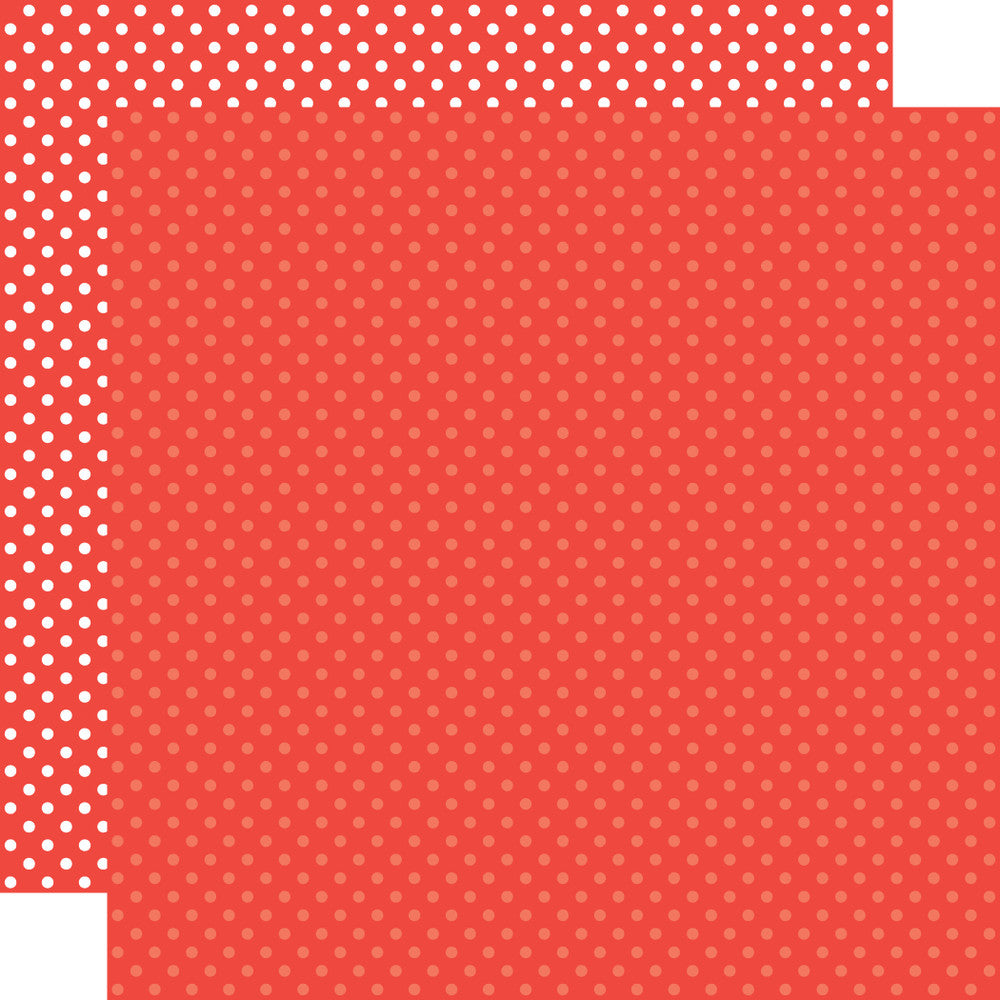Double-sided 12x12 cardstock sheets - cherry red with little white polka-dots, cherry red with little light red polka-dots reverse. 65 lb. smooth cardstock. -Echo Park