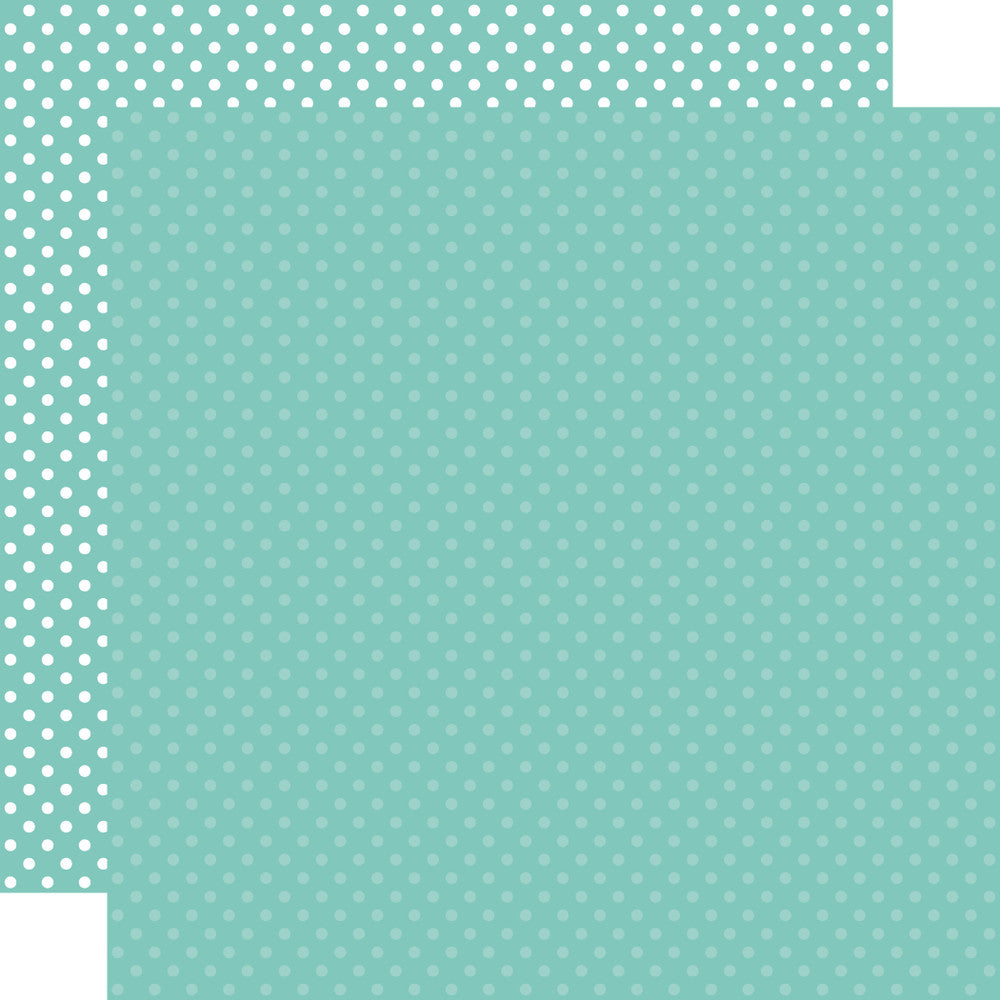 Double-sided 12x12 cardstock sheets - Teal with little white polka-dots, teal with little light teal polka-dots reverse. 65 lb. smooth cardstock. -Echo Park