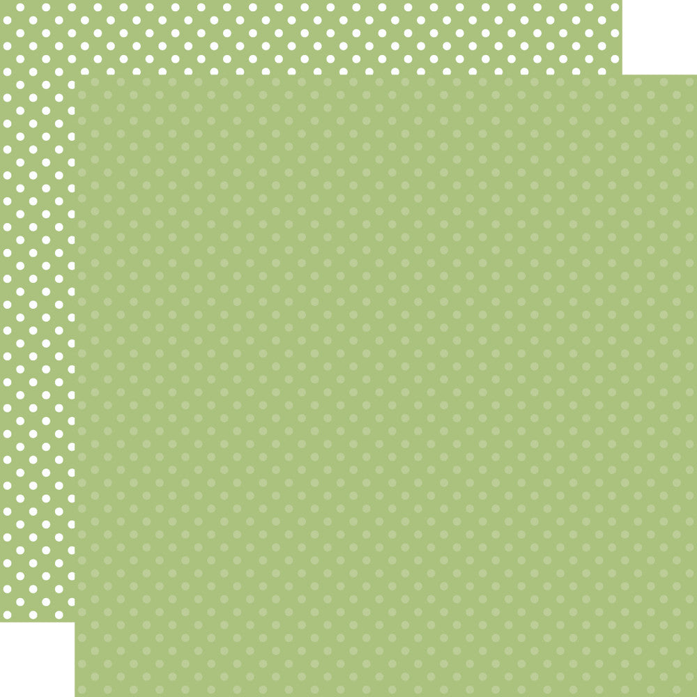 Double-sided 12x12 cardstock sheets of - Sage with little white polka-dots, Sage with little light green polka-dots reverse. . 65 lb. smooth cardstock. -Echo Park