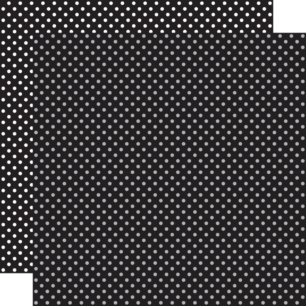 Double-sided 12x12 cardstock sheets - black with little white polka-dots, black with little gray polka-dots reverse. 65 lb. smooth cardstock. -Echo Park