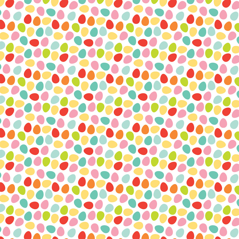 Colorful Easter eggs dot this 12x12 cardstock on white background