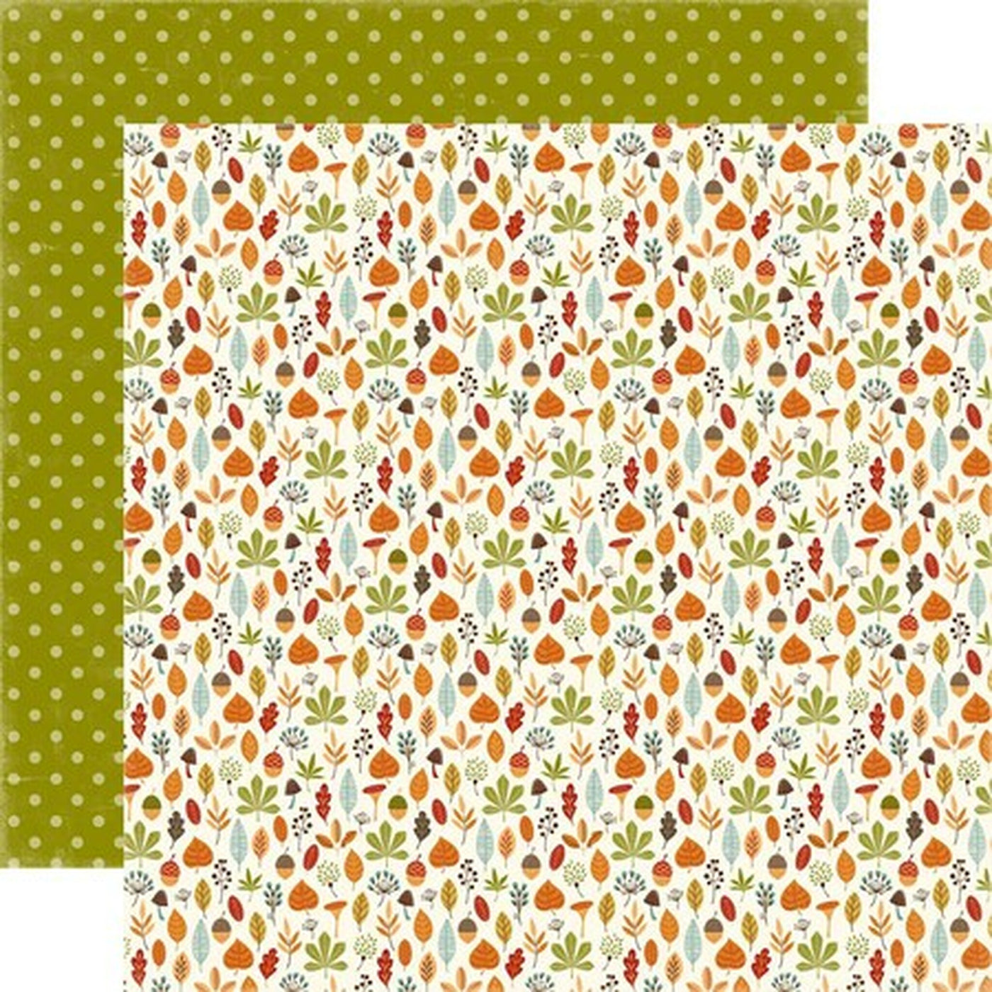 Multi-Colored (Side A - autumn floral with petite gold, poppy, orange, and light blue designs, Side B - green dots on olive green background)