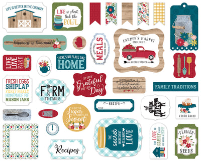 Farmer's Market Ephemera Die Cut Cardstock Pack.  Pack includes 33 different die-cut shapes ready to embellish any project.