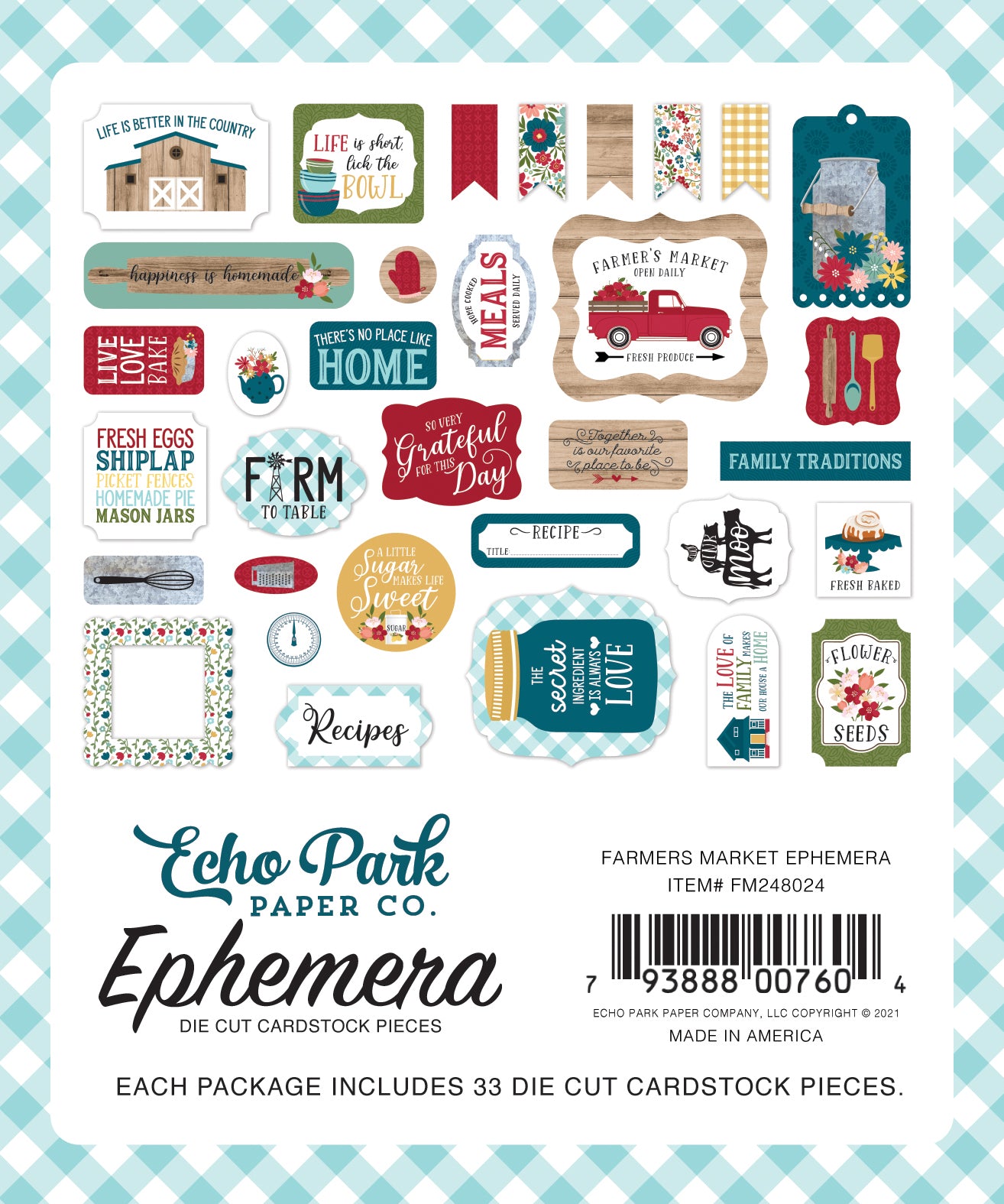 Farmer's Market Ephemera Die Cut Cardstock Pack.  Pack includes 33 different die-cut shapes ready to embellish any project.