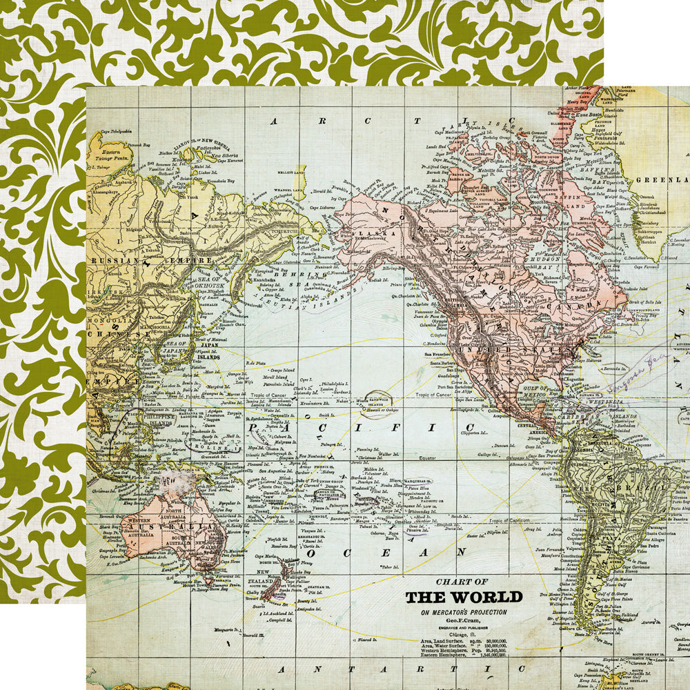 WORLD MAP - 12x12 Double-Sided Patterned Paper - Echo Park