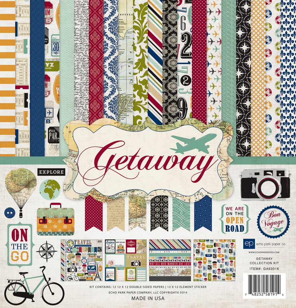GETAWAY 12x12 collection kit focuses on travel-themed pages - by Echo Park Paper