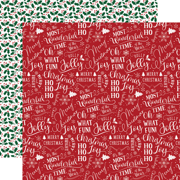 (Side A - Christmas sayings all over on a red background, Side B - green holly with red berries on a white background)