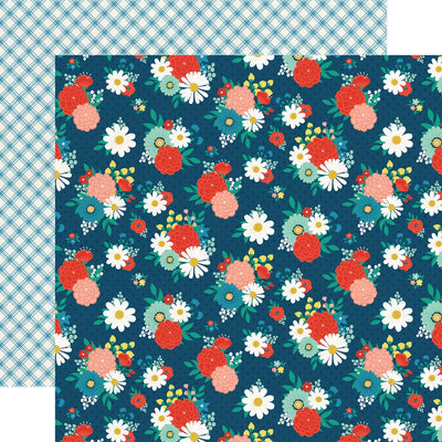 Multi-colored (Side A - pink, red, white, and blue floral on a navy blue background, Side B - blue and white plaid)